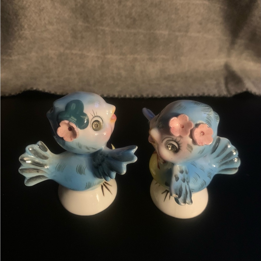 Lefton Blue and Pink Ceramic Bird Pair